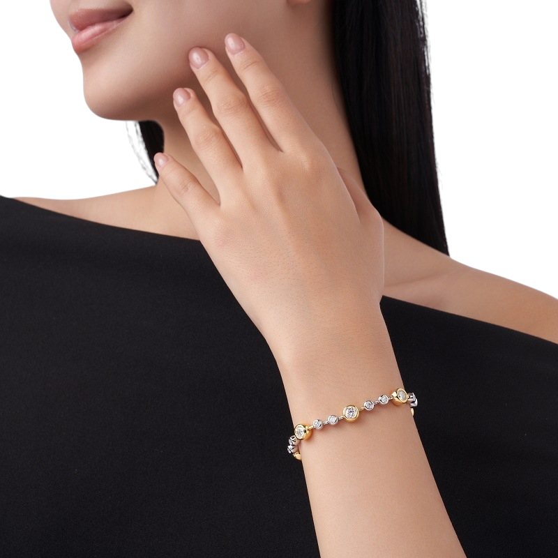 Hayesaura | Two-Tone Bubble Bead Minimalist Moissanite Bracelet | High-Cold Shifting Contrast Accents