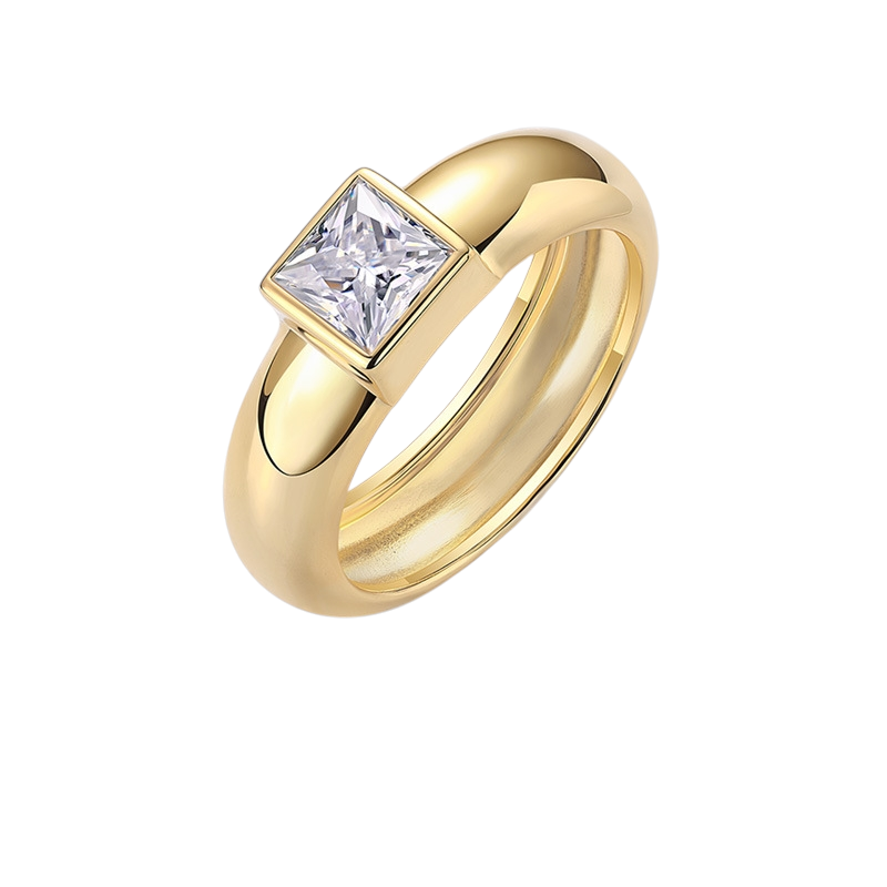 Hayesaura | Golden Hour 18K Yellow Gold Plated Moissanite Band | Clean Fit Daily Statement Ring