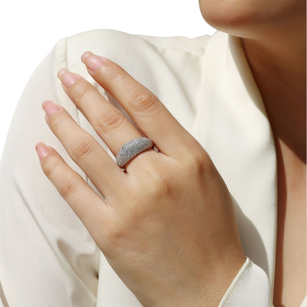 Hayesaura | Wide Band Full Pave Moissanite Proposal Ring | Minimalist