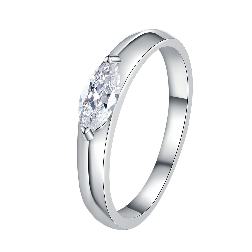 Hayesaura | Avant-Garde Minimalist Marquise Cut Moissanite Solitaire | Clean Fit Statement Ring