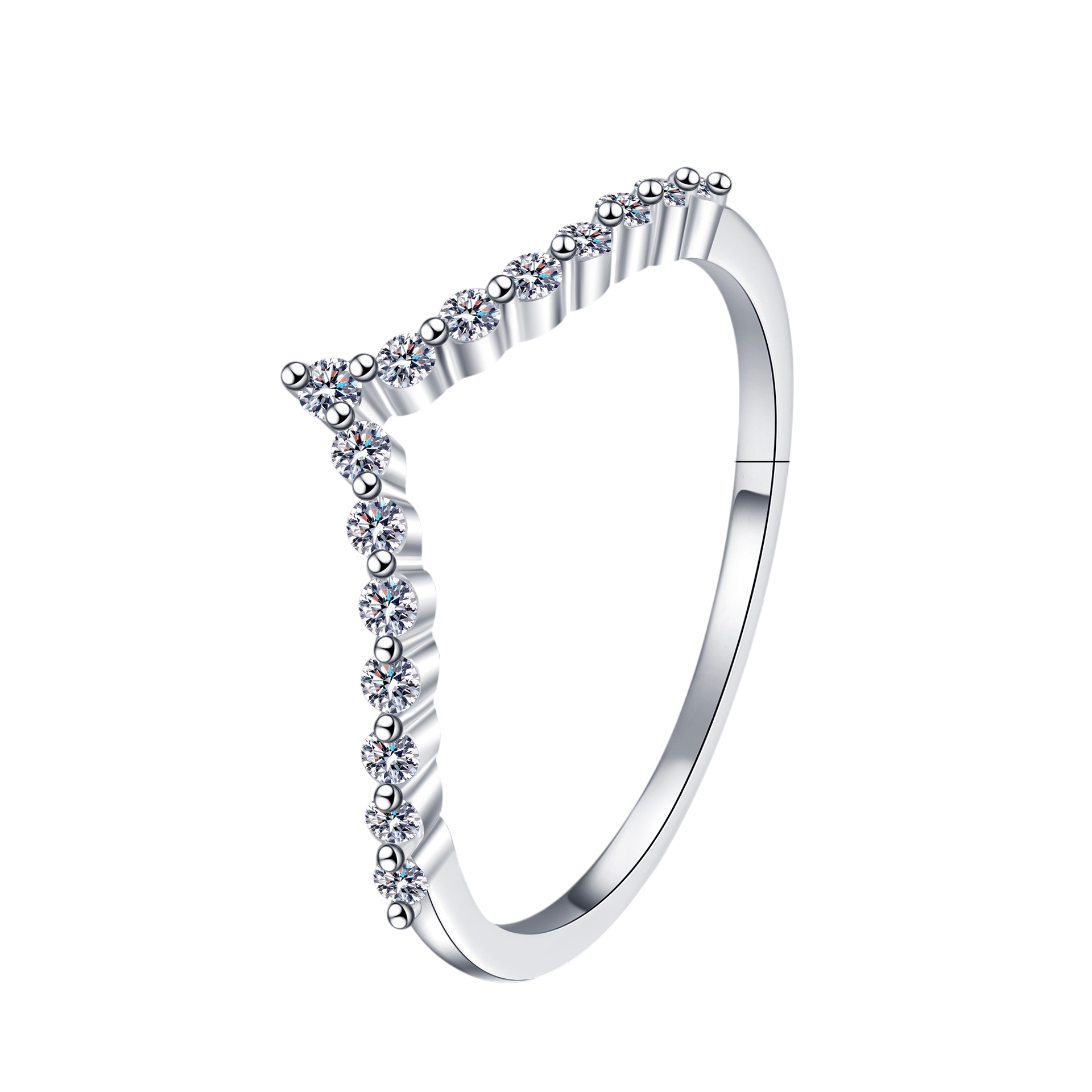Hayesaura | Delicate V-Shaped Minimalist High-Cold Moissanite Chevron Ring