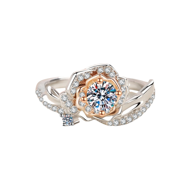 Hayesaura | Avant-Garde Multi-Tone Single Rose Moissanite Ring | Cyber Y2K Floral Statement