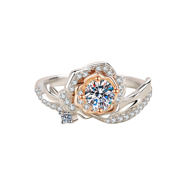 Hayesaura | Avant-Garde Multi-Tone Single Rose Moissanite Ring | Cyber Y2K Floral Statement