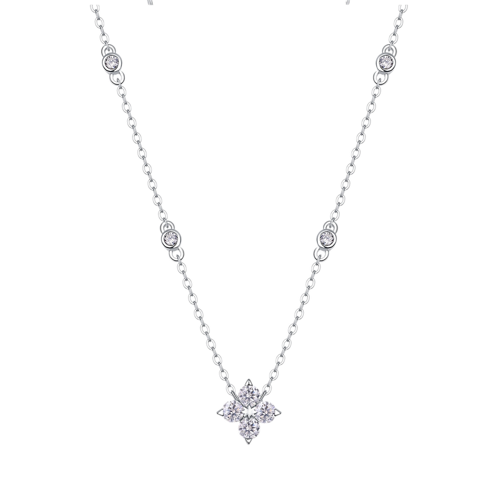 Hayesaura | Art Deco 18K White Gold Plated Geometric Clover | Vintage Glamour Bridal Pendant