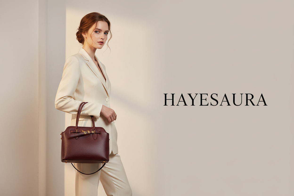 HAYESAURA Burgundy Handbag Banner